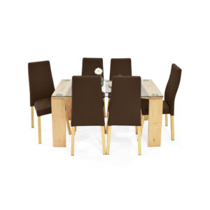 Comedor Milan Matiz 6 puestos  Sillas Cairo Chocolate Tela